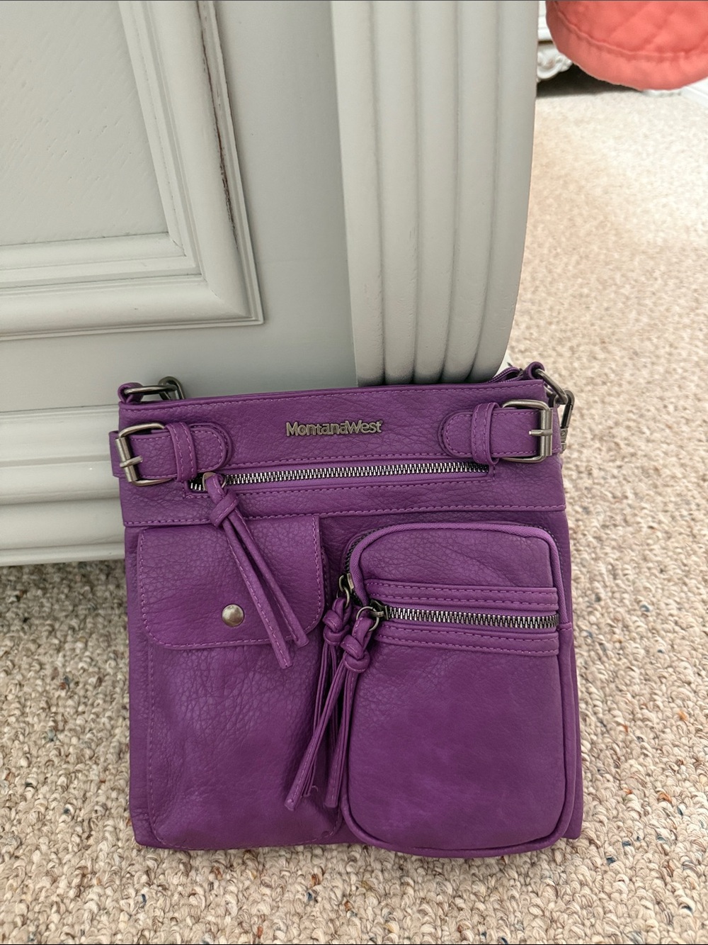 Montana West Purple Pebbled Leather Crossbody Bag with Tassels